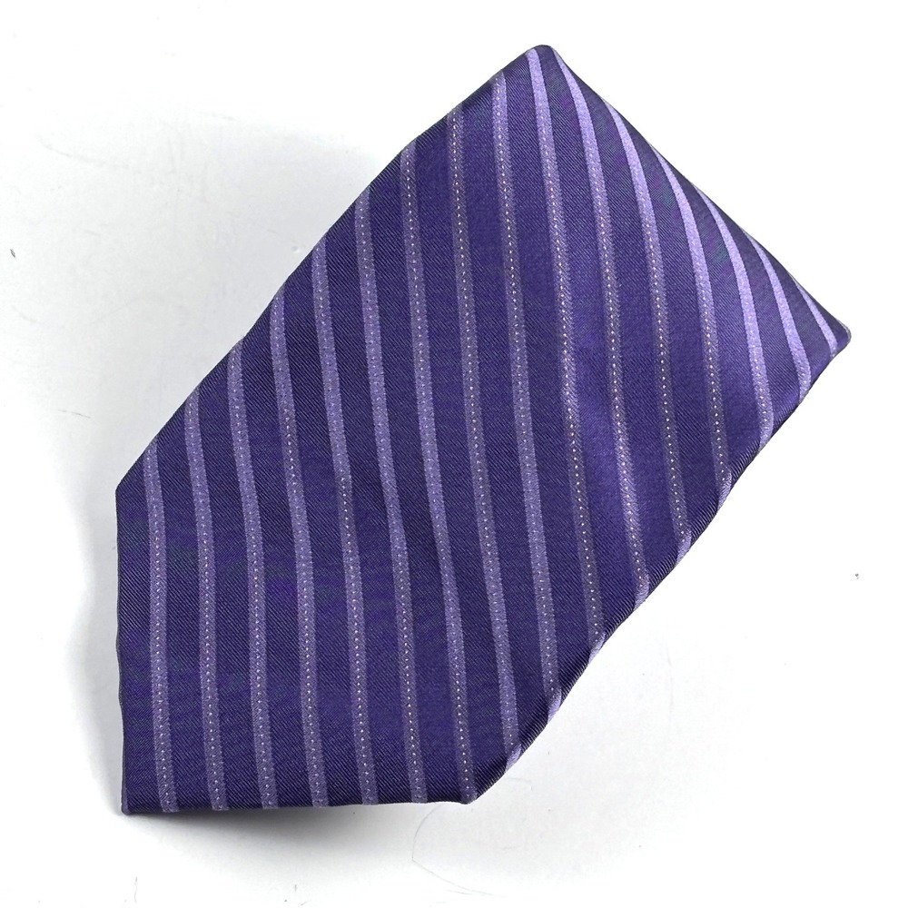 Calvin Klein Silk Necktie Mens OS Purple Striped Business Formal Professional